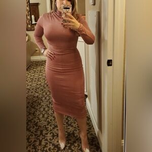 JLUXLABEL Dusty Rose Mock Neck Long Sleeve Dress size M